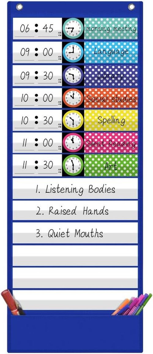 Daily Schedule Pocket Chart by [Brand Name] - Class Schedule with 13 Cards & 14 Pockets