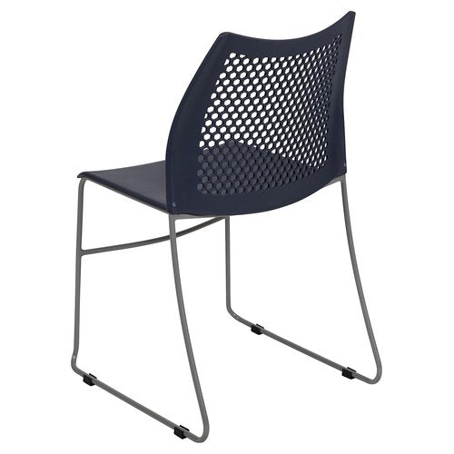 Flash Furniture Hercules Series Contoured Lobby Chairs with Air-Vent Honeycomb Backs, Ergonomic Stacking Chairs for Offices, Set of 5, Navy