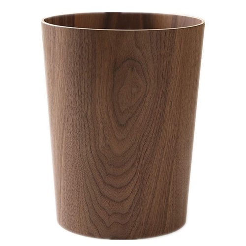 BISOZER Round Stackable Wastebasket, Natural Wood Garbage Recycling Bin for Bathrooms, Kitchens, Home Offices (Dark Wood)