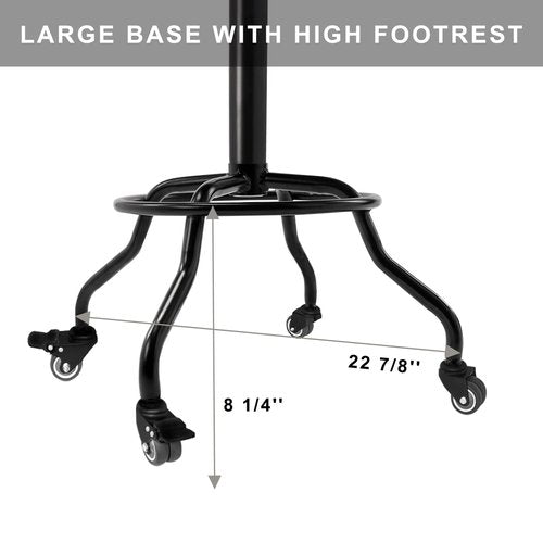 CoVibrant Heavy Duty Garage Stool with Ergonomic Backrest - Lockable Rubber Wheels & High Footrest, 360° Swivel, Adjustable Height for Work Shop Workbench, 350lbs Capacity (Blue, 26"-31")