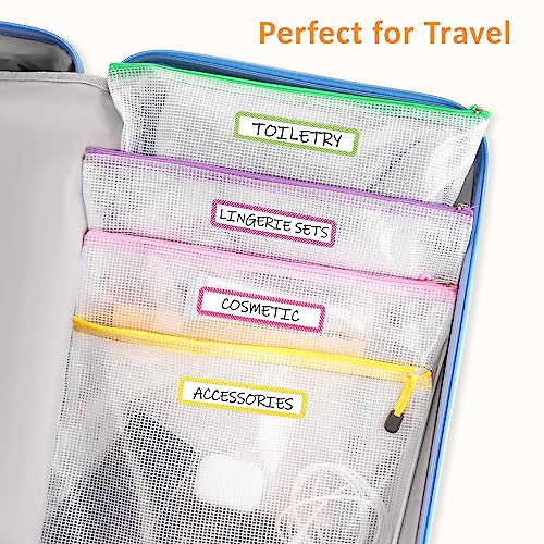 Sooez 24 Pack Mesh Zipper Pouch with Sticky Labels, A4 Mesh Bags for Board Game Puzzles Organization Storage, Durable Letter Size File Folders Organizer for Teacher School Classroom Office Supplies