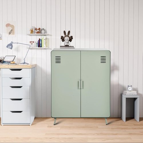 Homy Casa Metal Storage Locker Cabinet with Ventilated Doors, Freestanding Steel Organizer for Office Supplies, Files, or Personal Items, Ideal for Workspaces, Home Offices (Sage Grey, 2-Door)