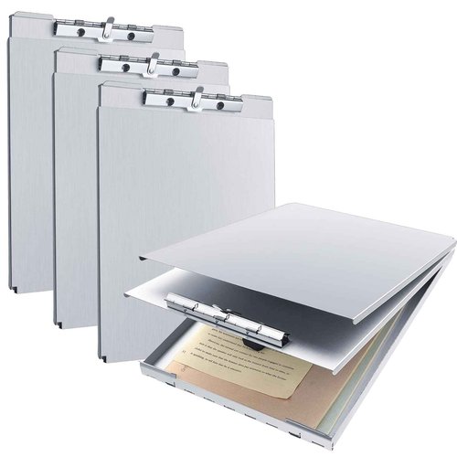 Henoyso Metal Storage Clipboard Bulk Heavy Duty Aluminum Clip Board for Teacher Contractor Medical Construction Office School Classroom, 12.6x9.2x1 Inch, Fit Letter Size 8.5x11 Inch Paper(4 Pcs)
