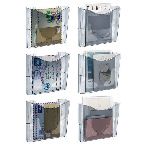 PAG-Mass 6 Pocket Wall File Organizer, Plastic Hanging File Holder, Wall Mount Paper Organization, Gray