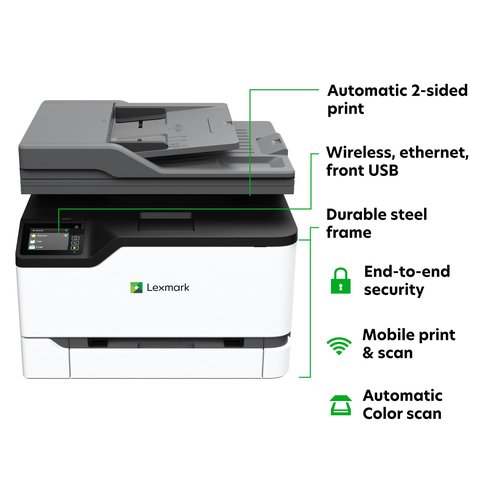 Lexmark CX431adw Color All-in-One Printer with Touchscreen, Multifunction Laser -for Office, Wireless, Mobile Ready & Duplex Printing (Print, Copy, Scan, Analog Fax (4-Series)(40N9370)