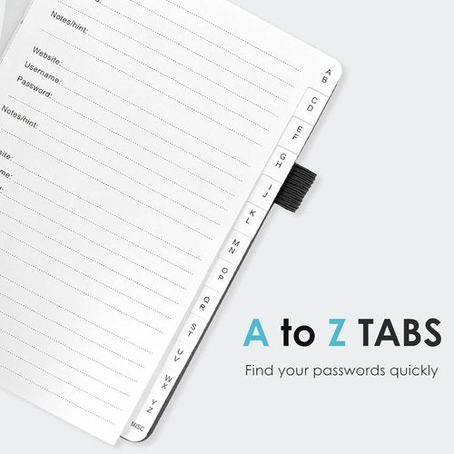 Elegant Password Book - Hardcover Organizer with Alphabetical Tabs & Notes Section | 5.2" x 7.6" (Black)
