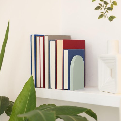 Honoson 4 Pcs Boho Wood Bookends Back to School Sage Green Wooden Book Stands Decorative Non Skid Book Stoppers for Books Cds Videos Albums Office Desktop Shelves