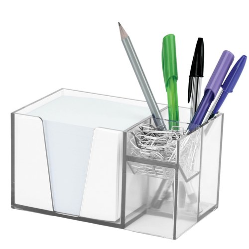 Acrimet Desktop Organizer Pencil, Pen, Paper, Clip, Caddy Holder (Plastic) (White Paper Included) (Clear Crystal Color)