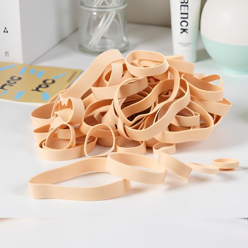 HAIDIBAO Rubber Bands - Assorted Sizes, 65 Pcs Beige Mixed Wide Elastic Bands for Office Use | 1.5in & 2in