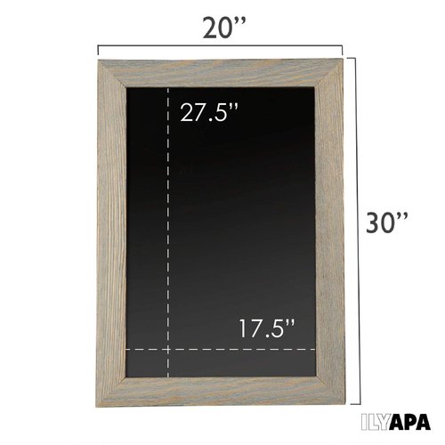 Ilyapa Rustic Wooden Magnetic Kitchen Chalkboard Sign - 20x30 Inch Graywash Framed Wall Hanging Chalk Board for Farmhouse Decor, Wedding, Restaurant