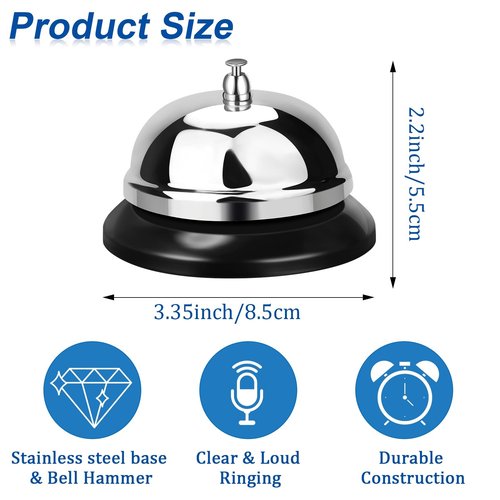 Yexiya 6 Pack Call Bell 3.35 Inch Diameter with Metal Anti-Rust Construction Service Bell for Hotels, Schools, Restaurants, Reception Areas, Hospitals, Warehouses