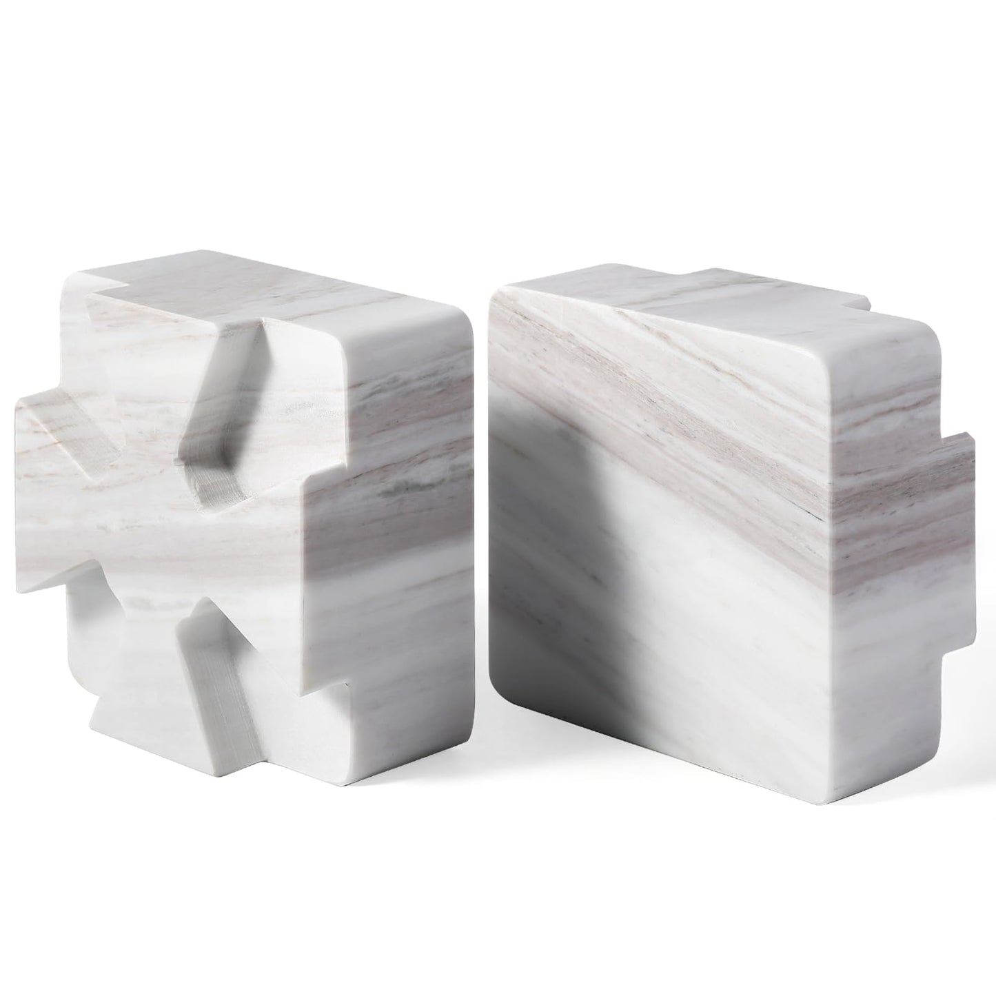 Decorative Square Marble Bookends for Heavy Books – Unique Book Ends for Shelves – Modern Aesthetic Book Holder/Stopper with Non-Slip Pads for Chic Home, Office, or Library Decor, Volakas