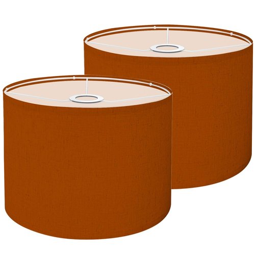 Drum Lampshade Plain Burnt Orange solid color It is burnt orange color Medium Lamp Shade Replacement Linen Fabric Lampshades for Bedside Table Lamp Floor Lamps Spider Fitter 11"x9", 2pc