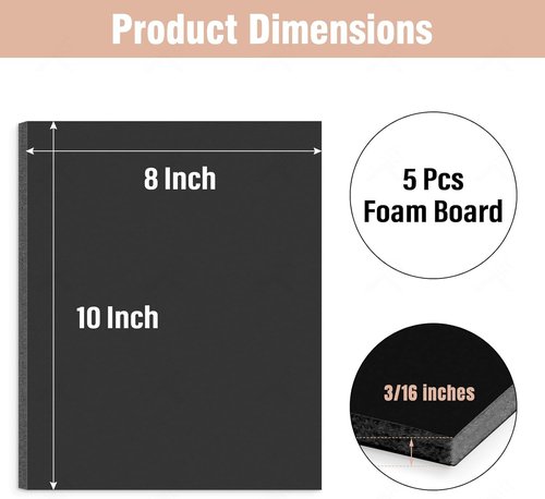 Golden State Art | Acid-Free Black Foam Boards - 5 Pack, 8x10, 3/16'' Thick for Crafts & Presentations