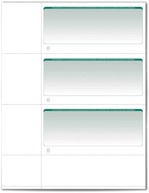VersaCheck Secure Checks - 750 Blank Business or Personal Wallet Checks - Green Graduated - 250 Sheets Form #3001-3 Per Sheet