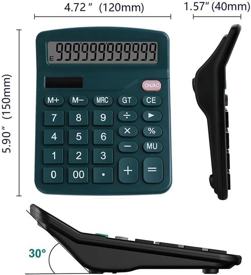 Regine Switzerland Office Desk Calculator - Dual Power Financial Calculator with Large Display (Green)