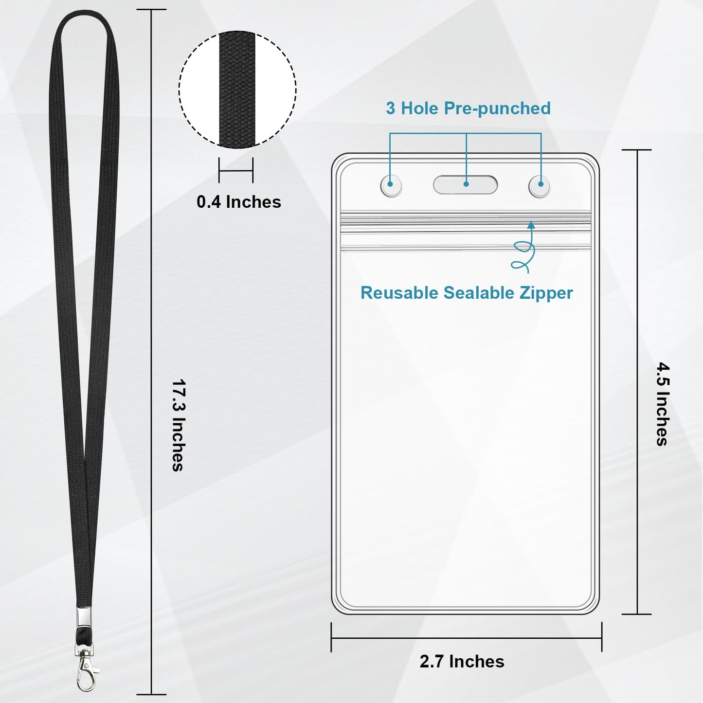 Koorito 3 Pack Clear ID Badge Holder with Lanyard Black Lanyards with Vertical Waterproof ID Badge Holder for Office, School, Travel