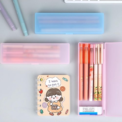 TANEMUDO 40 Pcs Frosted Plastic Pencil Box with Lid and Snap Closure for Pens Organizer and Office Stationery Supplies Bulk(White Pink Blue Green)