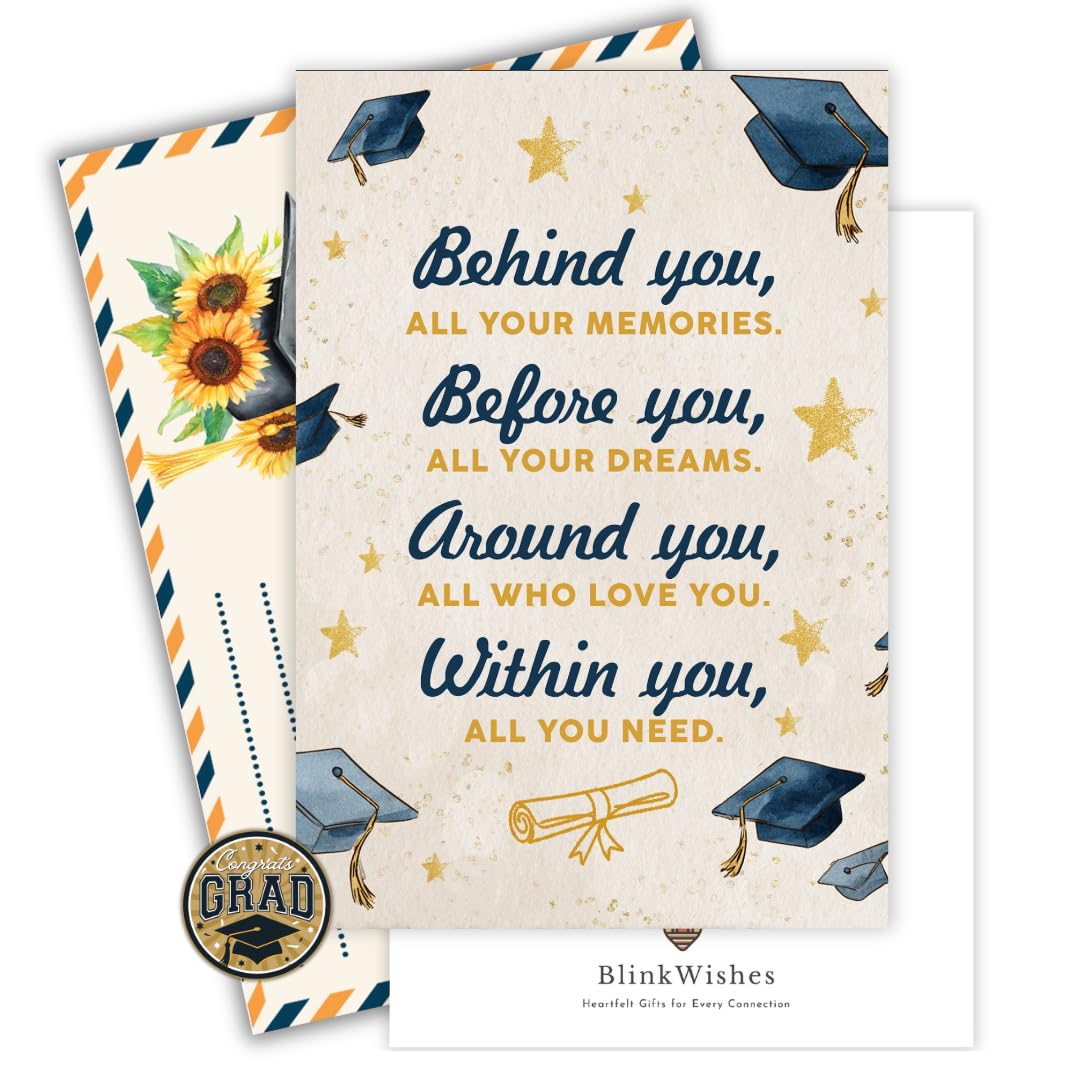 BlinkWishes Graduation Card 2026, Congrats Grad Card with Envelope and Seal, Happy Graduation Cards for Her or Him, Inspirational Grad Greeting Cards