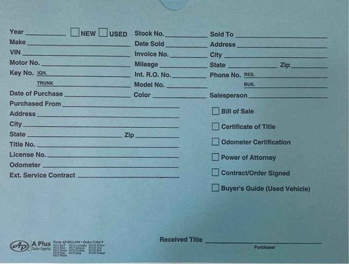 A Plus Dealer Supplies Vehicle Printed Dealer Jackets #512 DSA-546 Blue, 100 Quantity (P5*)