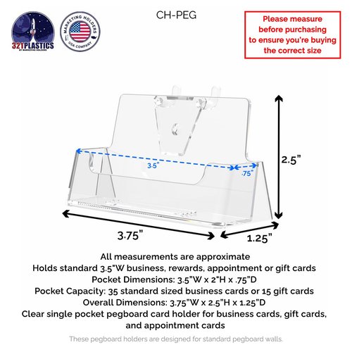 Marketing Holders 12 Pack Pegboard Business Card Holder Clear Acrylic Display for 3.5" x 2" Contact Info Cards Hanging Rack Space Saving Organizer