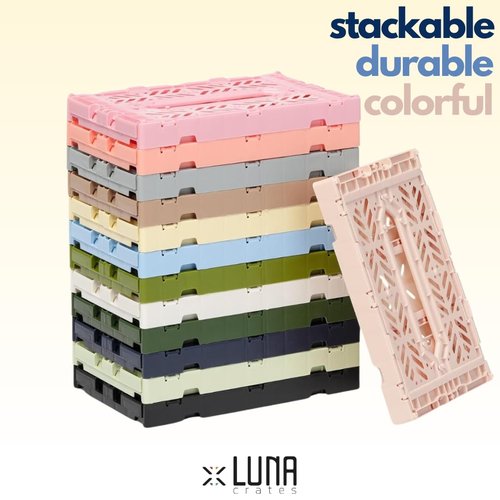 Collapsible Storage Box, Foldable Crate Organizer Bin with Handle, Stackable Crates for Home Organization (LightGray-MilkTea-WarmTaupe, 4L - 3-Pack)