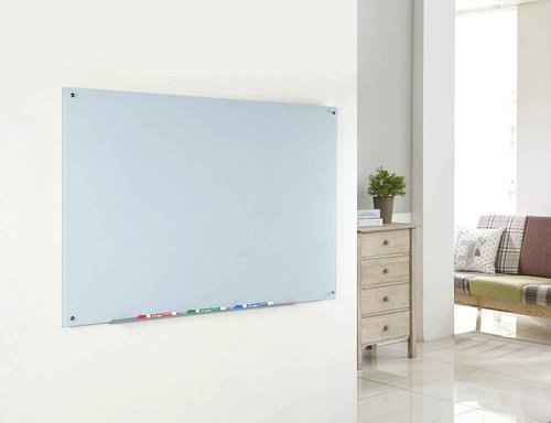 Audio-Visual Direct White Glass Dry-Erase Board Set - 3' x 2' - Includes Hardware & Marker Tray (Non-Magnetic)
