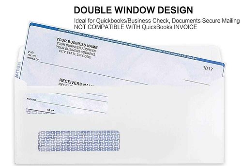 #8 Double Window Security Check Envelopes, No.8 Double Window Bussiness Envelopes Designed for QuickBooks Checks - Computer Printed Checks - 3 5/8 X 8 11/16 (NOT for INVOICES) - 24 LB - 1000 PACK