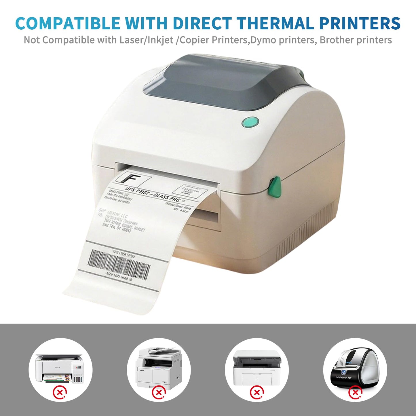 9527 Product 4x6 Blank Direct Thermal Shipping Labels for Zebra 2844 Zp-450 Zp-500 Zp-505 Direct Thermal Labels Printers, Eltron Printer, 250 Labels per Roll,Total 6 Rolls 1500 Labels