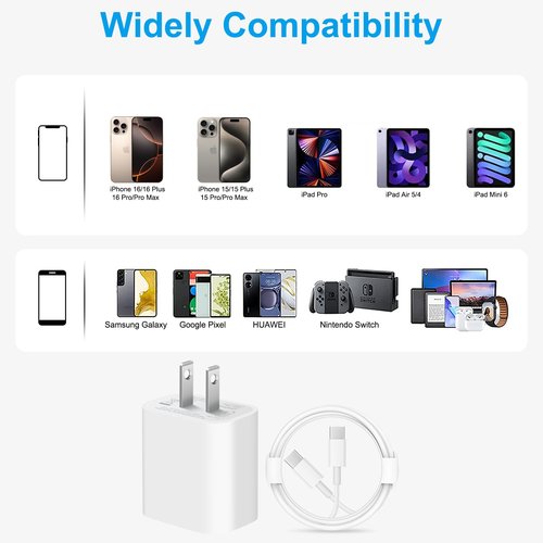 iPhone 16 15 Charger Fast Charging 10Ft - 2 Pack 20W USB C Wall Charger Block and Type C to C Cable Compatible with iPhone 16/16 Pro/16 Pro Max/iPhone 15, iPad Pro, Air 5/4, iPad 10/Mini 6