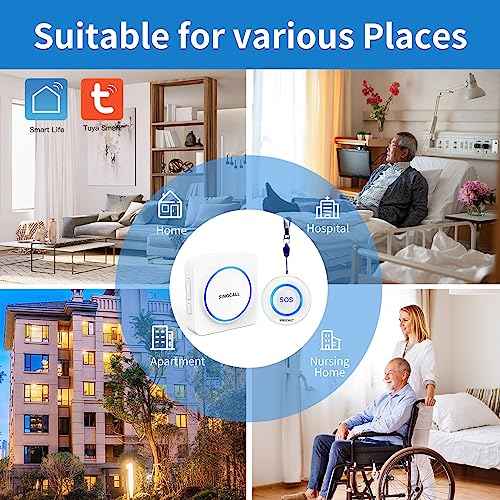 SINGCALL Tuya WiFi SOS Wireless Calling Caregiver Pager System Calling Alert System for Patients Seniors Elderly Disabled 1 Plugin Receiver 1 Smart Emergency Call Button (only Supports 2.4GHz Wi-Fi)