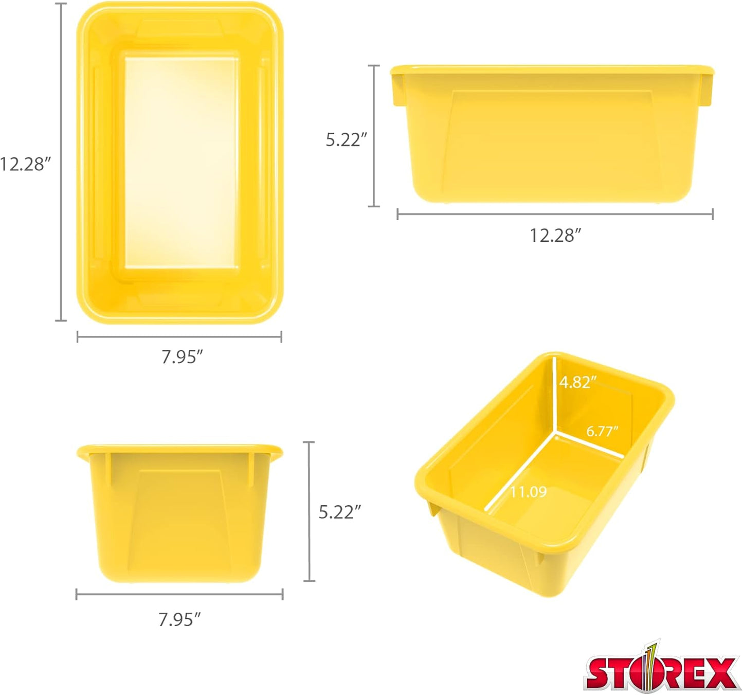 Storex Small Cubby Bins - Pack of 5, 12.2 x 7.8 x 5.1 Inches, Bright Yellow Storage Solution