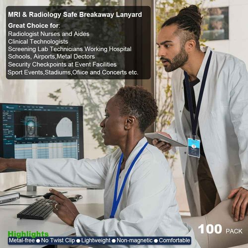DiDiSTAR 100 Pack Bulk Polyester Breakaway Lanyards with Plastic No Twist Clip & Safety Breakaway Clasp-Great for Radiology-School Hospital-MRI Safe-Neck Strap I.D. Badge Holders 36”(Black)