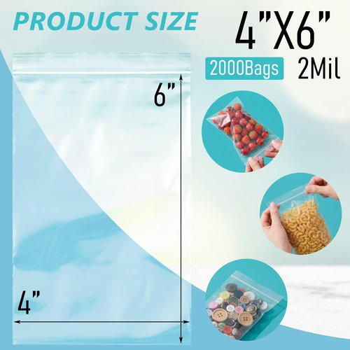 Clear Poly Bags by [Brand Name] - 2000 Pcs 4x6 Inch Reclosable Zip Bags for Jewelry & Small Business Packaging
