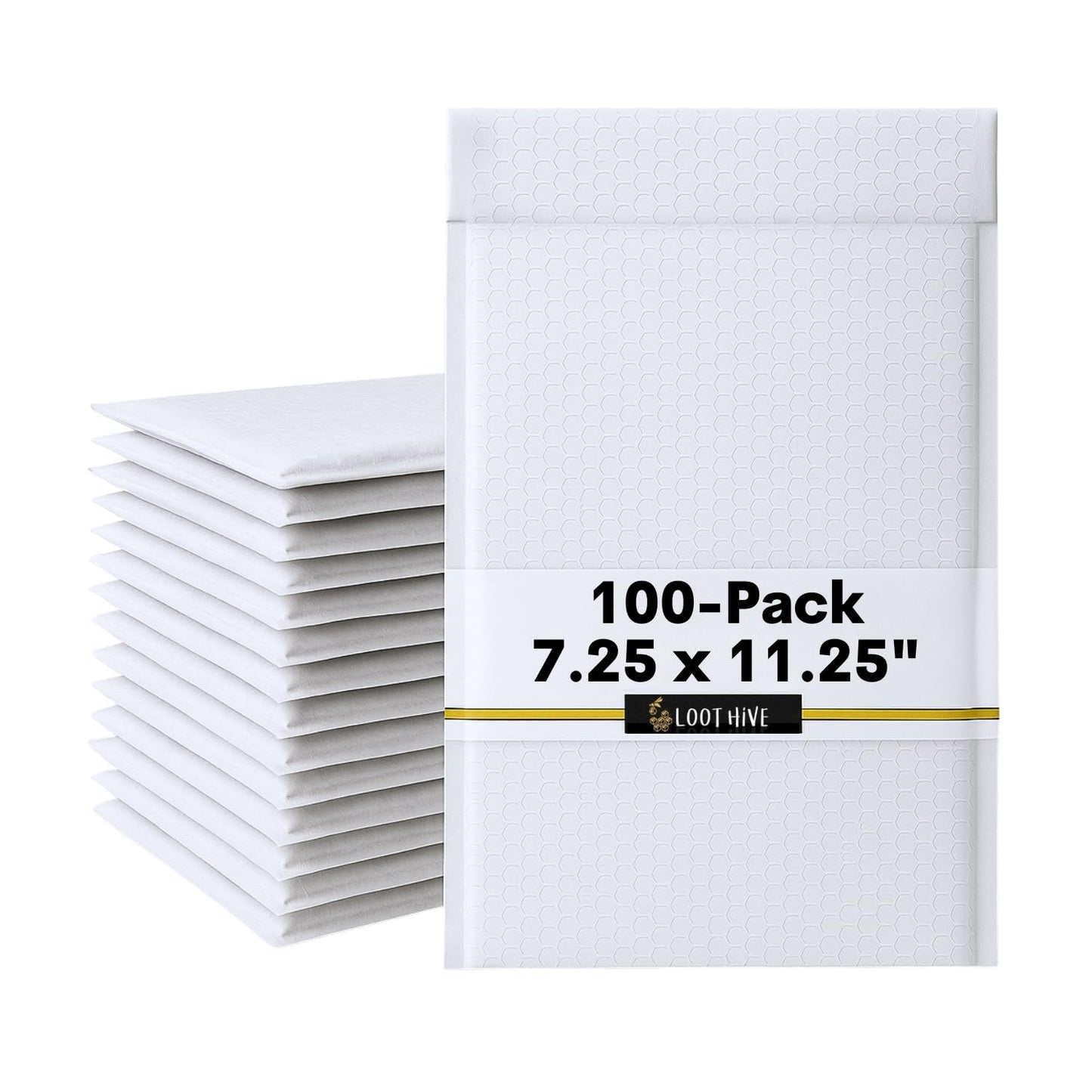 100-Pack 7.25x11.25" White Poly Bubble Mailers, Padded Shipping #1 Envelopes Self Seal Tear Resistant Lightweight Mailing Bags for Small Business, Books, DVDs, Gifts