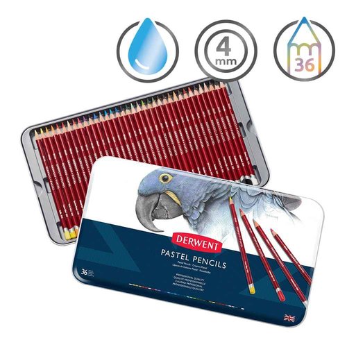 Derwent Pastel Pencils, 4mm Core, Metal Tin, 36 Count (0700307)