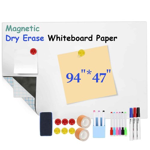 Magnetic Dry Erase Whiteboard Paper,94" x 47" Magnetic White Board Film,Repeatable Writing for Home,School,Office