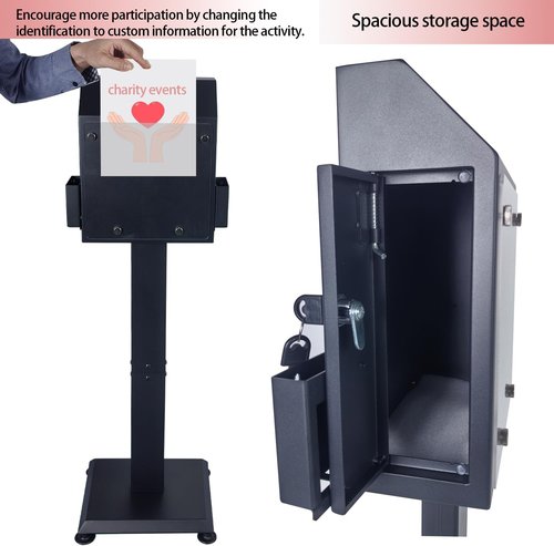 Heavy Duty Metal Suggestion Box - Locking Floor Standing Donation & Ballot Box | Secure Design with Sign Holder