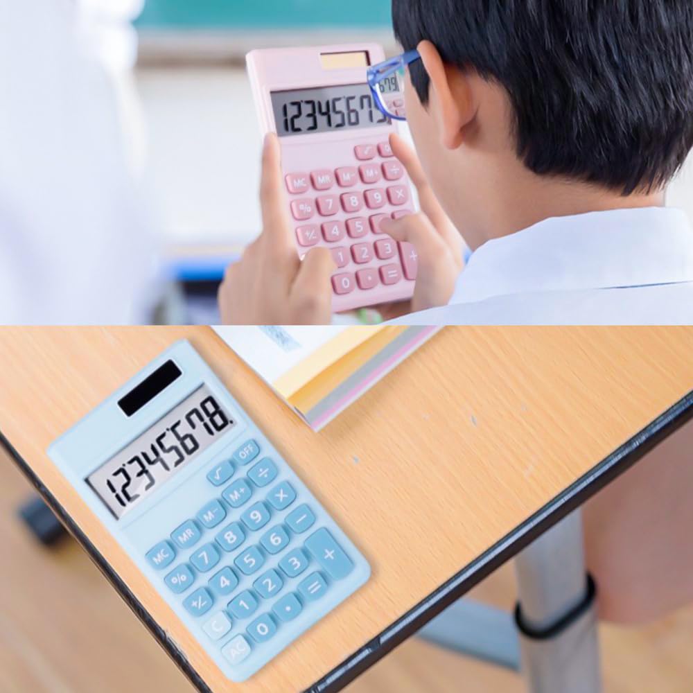 Basic Standard Calculators Small Digital Desktop Calculator with 8-Digit LCD Display, Battery Solar Power Smart Calculator Children's School Adult Office Family Standard Functions (8 bit Blue)