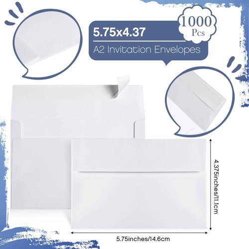 Fainne 1000 Pcs White Envelopes Self Adhesive Printable Envelope Bulk for Invitation, Wedding, Baby Shower, Photography, Thank Note, Postcard, Greeting Card, Mailing, Graduation (A2 5.75 x 4.375 Inch)