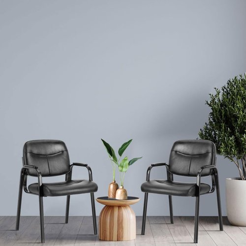 UOCFYK Reception Chairs, Leather Conference Room with Padded Arms and No Wheels for Professional Office Meeting Spaces and Guest Seating，Black-1 Pack