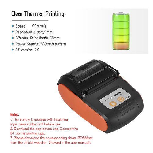 Sunydog Thermal Receipt Printer,PT-210 Portable Thermal Printer Handheld 58mm Receipt Printer for Retail Stores Restaurants Factories Logistics