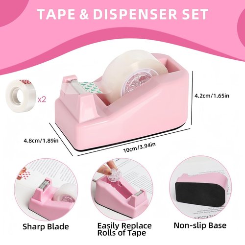 Pink Office Desk Accessories, 15pcs Office Supplies 360°Pen Holder Desk Organizers and Accessories with Pink Stapler and Tape Dispenser Set, Cute Desk Accessories for Women Gift Set