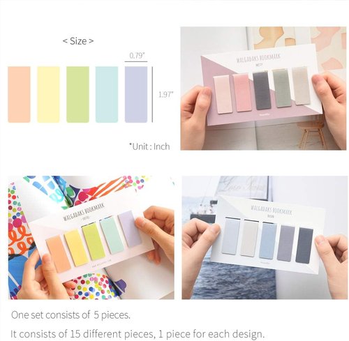 Monolike Magnetic Bookmarks - Solid Pastel, Ocean & Misty Colors | 15-Piece Set