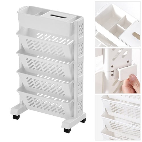 RWUDV Movable Deskside Bookshelf Book Rack Storage Bookshelf Rolling Book Cart Compact Desk Storage Organizer with Caster Wheels Corner Display Rack Multi Purpose Rolling Cart(5 Layer)