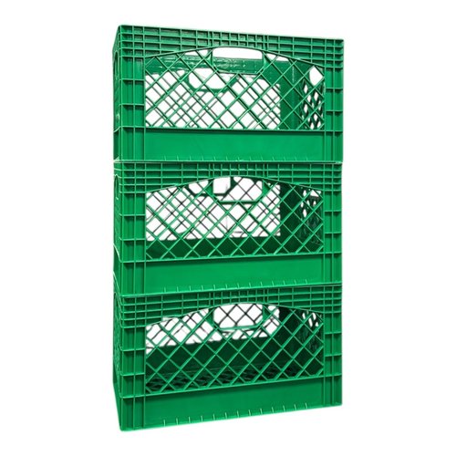 Juggernaut Storage 3-Pack Stackable Heavy Duty Crates with Handles, 24 Qt, Green