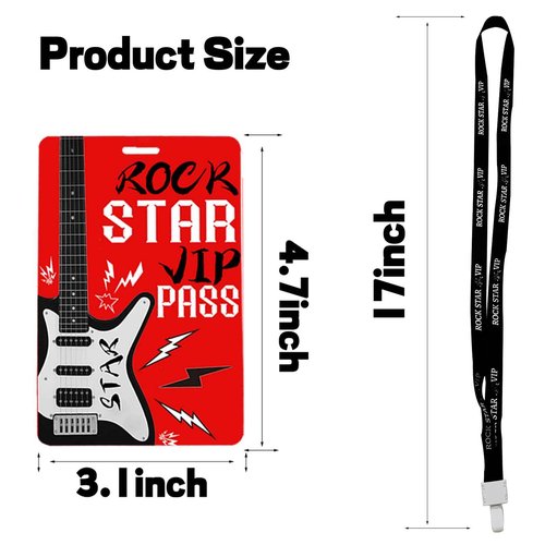 50 Pcs Rock Star Party Badge Rock PVC Card and Roll Party Badge Rock Star VIP Pass Lanyards for Rock Star Themed Birthday Party Supplies