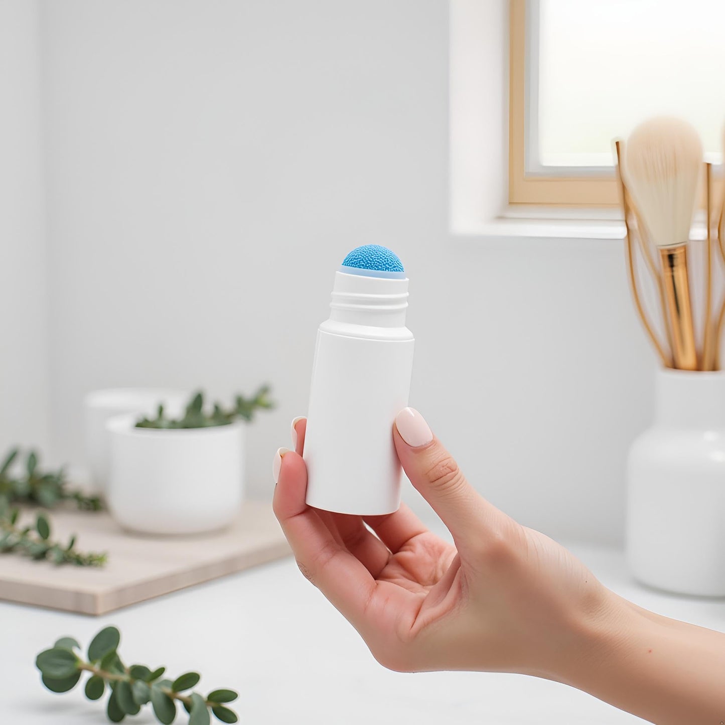 Czhotg 4Pcs White 50 ml Sponge Head Plastic Liquid Applicator Bottles with Sponge Refillable Deodorant Bottles for Cosmetic Essential Oil Pump Dispensers Refillable Containers, Pump Dispensers
