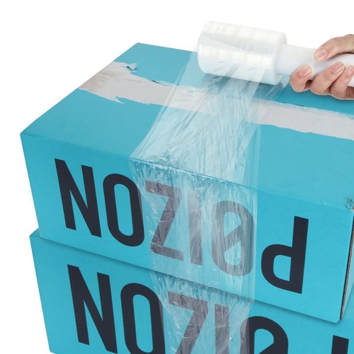 6 Pack Stretch Wrap Film with Handle, 80 Gauge Thick Industrial Strength Hand Stretch Wrap, 4" x 1000 Ft Plastic Pallet Shrink Film Heavy Duty Self-Adhering Plastic Wrap for Packing, Moving