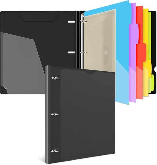 INFUN 1-Inch 3-Ring Project Organizer Binder - 13 Pockets, Customizable Cover, 225 Sheet Capacity | Black
